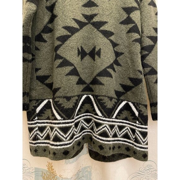 Frye Womens The Cozy Cardigan Green Navajo Tribal Western Pockets Knit Med Long - Picture 6 of 12